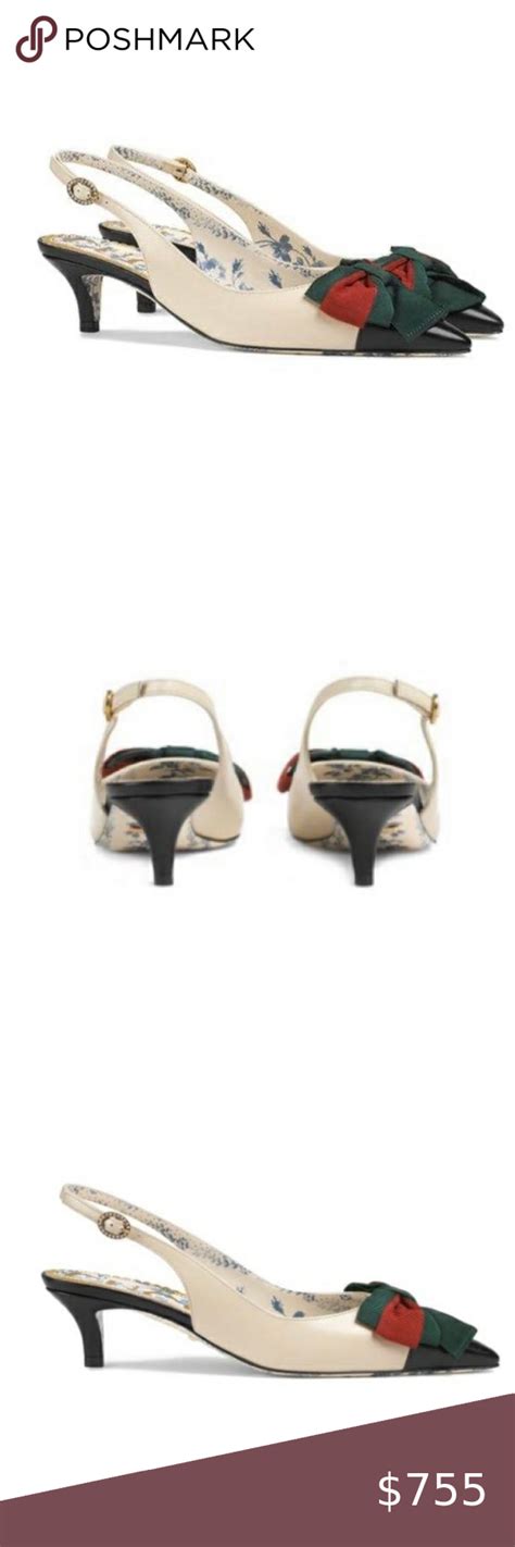 gucci denim kitten heels|Gucci kitten heel slingback.